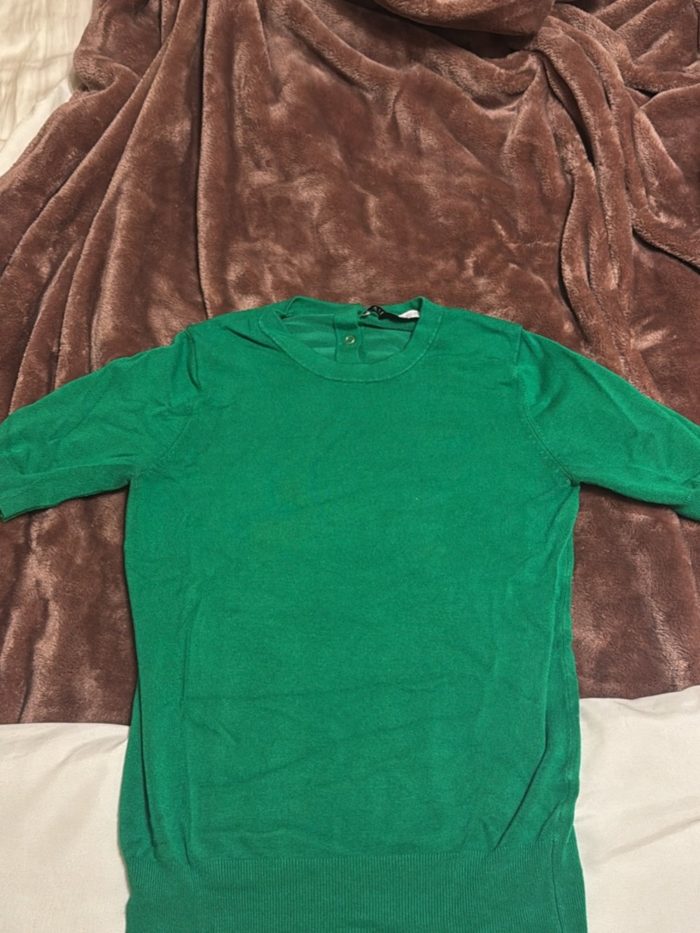 Zara Green Short-Sleeve Crew Sweater Top